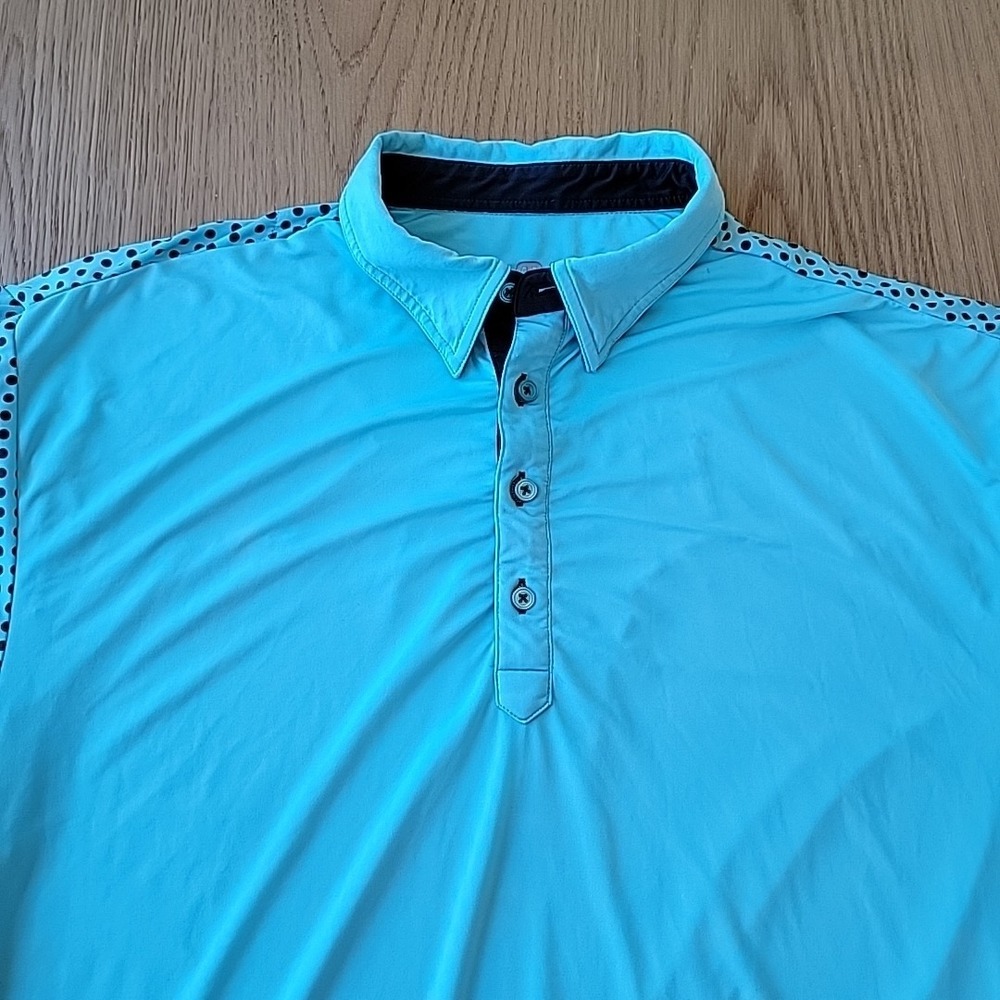 G Mac By Kartel Shirt Men's Large Blue Teal Short Sleeve Stretch Golf Polo Dots - Picture 2 of 11